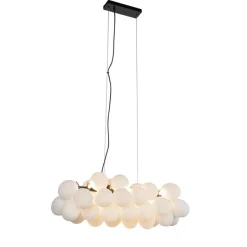 Hanglamp zwart met opaal glas 8-lichts langwerpig - Uvas