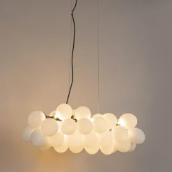 Hanglamp zwart met opaal glas 8-lichts langwerpig - Uvas