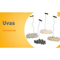 Hanglamp zwart met opaal glas 8-lichts langwerpig - Uvas