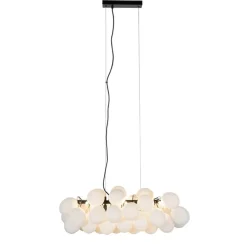 Hanglamp zwart met opaal glas 8-lichts langwerpig - Uvas
