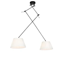 Hanglamp zwart met plisse kappen crème 35 cm 2-lichts - Blitz