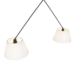 Hanglamp zwart met plisse kappen crème 35 cm 2-lichts - Blitz