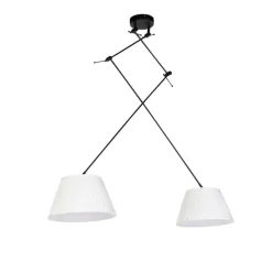 Hanglamp zwart met plisse kappen crème 35 cm 2-lichts - Blitz