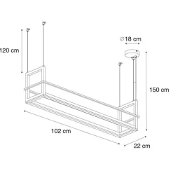 Hanglamp zwart met rek incl. LED 3-staps dimbaar - Cage Rack