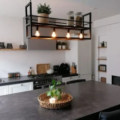 Hanglamp zwart met rek 4-lichts - Cage Rack