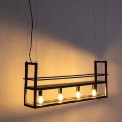Hanglamp zwart met rek 4-lichts - Cage Rack