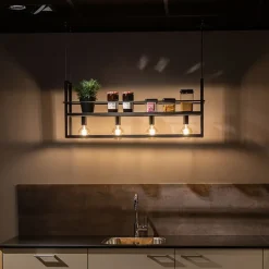 Hanglamp zwart met rek 4-lichts - Cage Rack