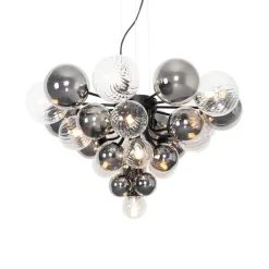 Hanglamp zwart met smoke en helder glas 13-lichts - Bonnie