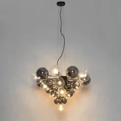 Hanglamp zwart met smoke en helder glas 13-lichts - Bonnie