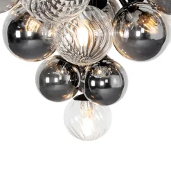 Hanglamp zwart met smoke en helder glas 13-lichts - Bonnie