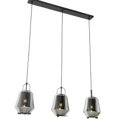 Hanglamp zwart met smoke glas 23 cm langwerpig 3-lichts - Kevin
