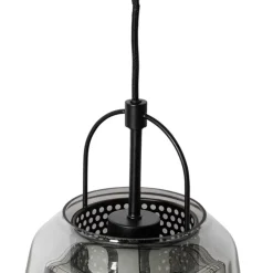 Hanglamp zwart met smoke glas 23 cm langwerpig 3-lichts - Kevin