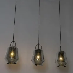 Hanglamp zwart met smoke glas 23 cm langwerpig 3-lichts - Kevin