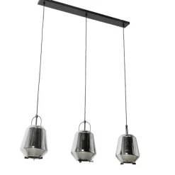 Hanglamp zwart met smoke glas 23 cm langwerpig 3-lichts - Kevin