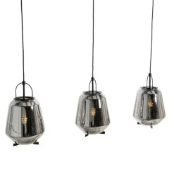 Hanglamp zwart met smoke glas 23 cm langwerpig 3-lichts - Kevin