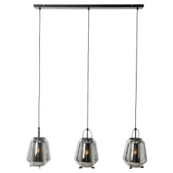 Hanglamp zwart met smoke glas 23 cm langwerpig 3-lichts - Kevin