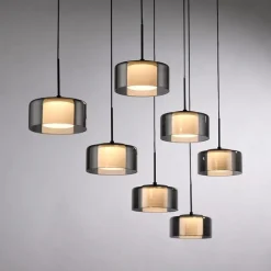 Hanglamp zwart met smoke glas incl. LED 7-lichts easylift - Rika