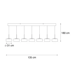 Hanglamp zwart met smoke glas incl. LED 7-lichts easylift - Rika