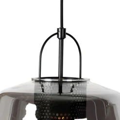 Hanglamp zwart met smoke glas 30 cm langwerpig 3-lichts - Kevin