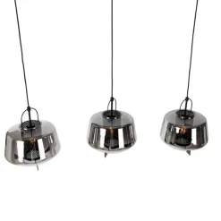 Hanglamp zwart met smoke glas 30 cm langwerpig 3-lichts - Kevin