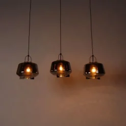 Hanglamp zwart met smoke glas 30 cm langwerpig 3-lichts - Kevin