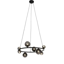 Hanglamp zwart met smoke glas rond 8-lichts - Monaco