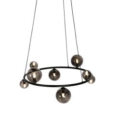 Hanglamp zwart met smoke glas rond 8-lichts - Monaco