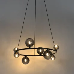 Hanglamp zwart met smoke glas rond 8-lichts - Monaco