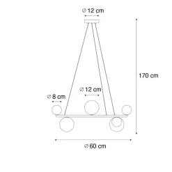 Hanglamp zwart met smoke glas rond 8-lichts - Monaco