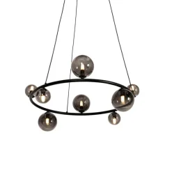 Hanglamp zwart met smoke glas rond 8-lichts - Monaco