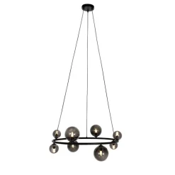 Hanglamp zwart met smoke glas rond 8-lichts - Monaco