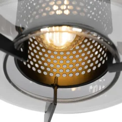 Hanglamp zwart met smoke glas rond 3-lichts - Kevin