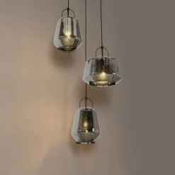 Hanglamp zwart met smoke glas rond 3-lichts - Kevin