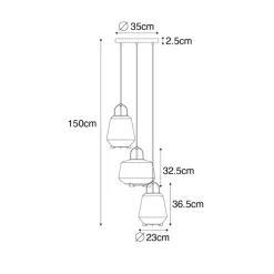 Hanglamp zwart met smoke glas rond 3-lichts - Kevin