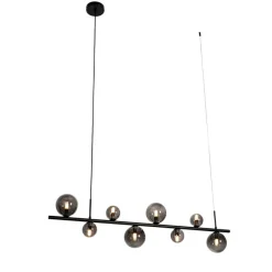 Hanglamp zwart met smoke glas langwerpig 8-lichts - Monaco