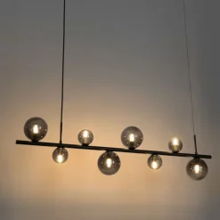 Hanglamp zwart met smoke glas langwerpig 8-lichts - Monaco