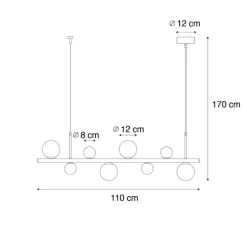 Hanglamp zwart met smoke glas langwerpig 8-lichts - Monaco