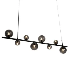 Hanglamp zwart met smoke glas langwerpig 8-lichts - Monaco