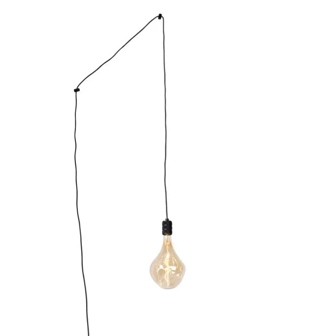 Hanglamp zwart met stekker incl. PS160 goud dimbaar- Cavalux