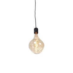 Hanglamp zwart met stekker incl. PS160 goud dimbaar- Cavalux