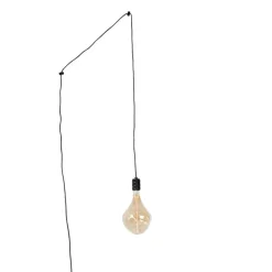 Hanglamp zwart met stekker incl. PS160 goud dimbaar- Cavalux