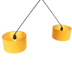 Hanglamp zwart met velours kappen oker met goud 35 cm - Blitz