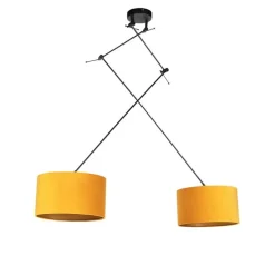 Hanglamp zwart met velours kappen oker met goud 35 cm - Blitz