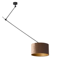 Hanglamp zwart met velours kap krokodil dessin 35cm - Blitz