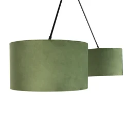 Hanglamp zwart met velours kappen groen met goud 35 cm 2-lichts - Blitz