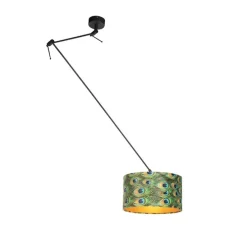 Hanglamp zwart met velours kap pauw met goud 35 cm - Blitz