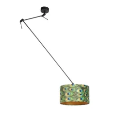 Hanglamp zwart met velours kap pauw met goud 35 cm - Blitz