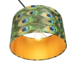 Hanglamp zwart met velours kap pauw met goud 35 cm - Blitz