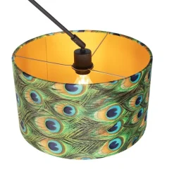 Hanglamp zwart met velours kap pauw met goud 35 cm - Blitz