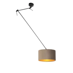 Hanglamp zwart met velours kap taupe met goud 35 cm - Blitz